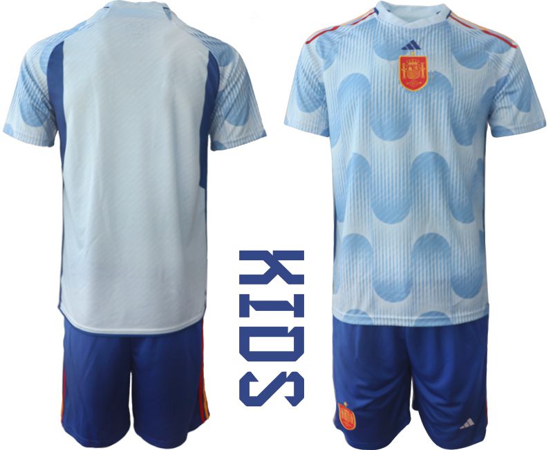 Youth 2022 World Cup National Team Spain away blue blank Soccer Jersey->customized soccer jersey->Custom Jersey